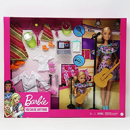 Barbie & Chelsea Careers Playset - 2 Brunette Dolls Doctor Tennis Star Musician