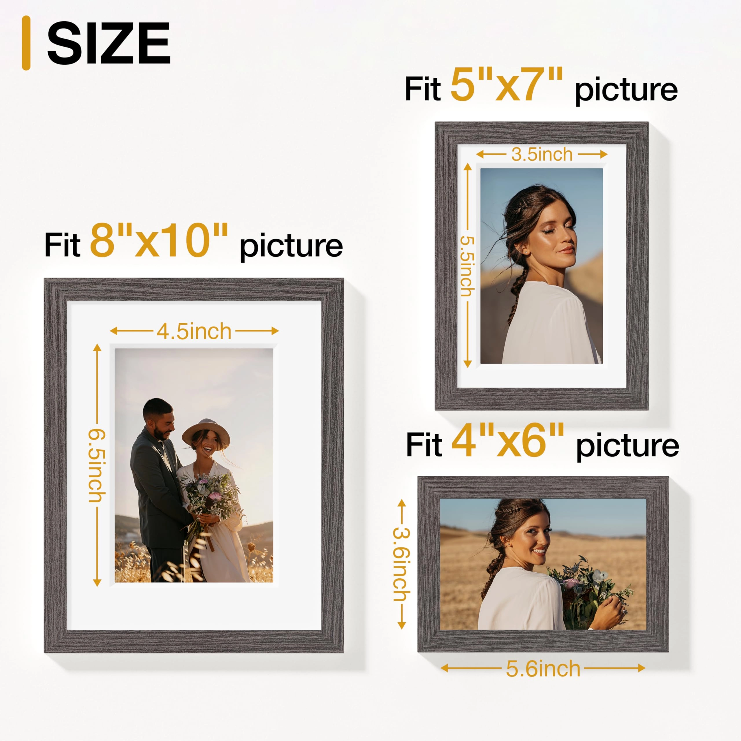 Picture Frames Set - 10 Pack Rustic Grey