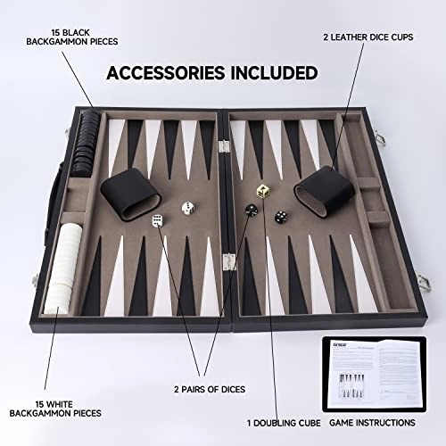 Backgammon - Leather Black&Grey Large
