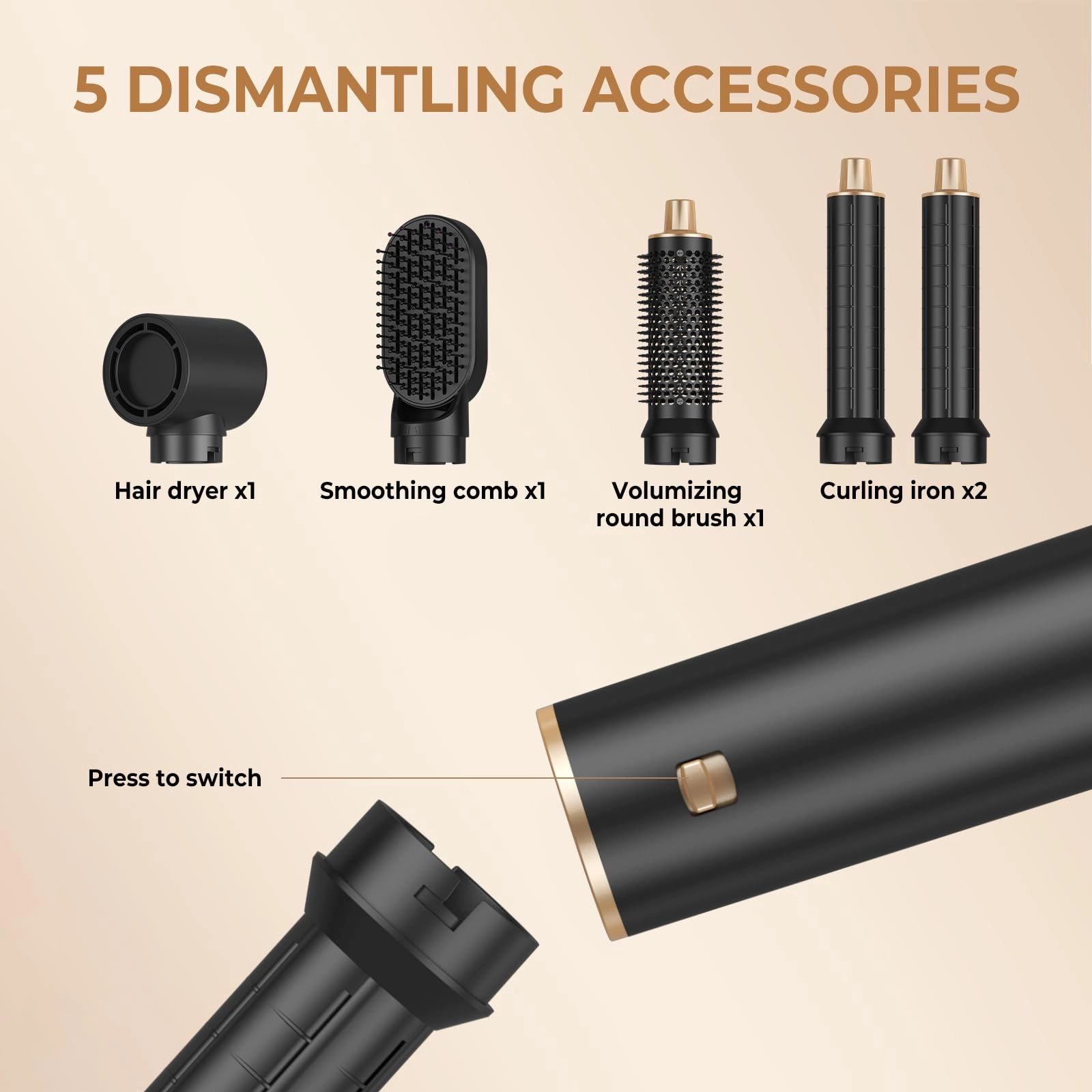 5 in 1 Blow Dryer Brush - Green Gold 800 watts