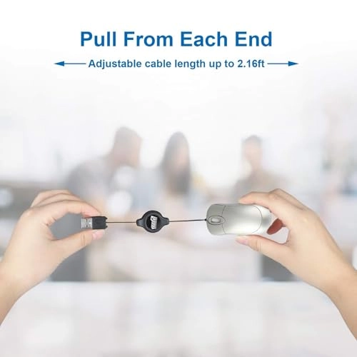 Mini Retractable Cable Wired USB Optical Mouse - USB Wired