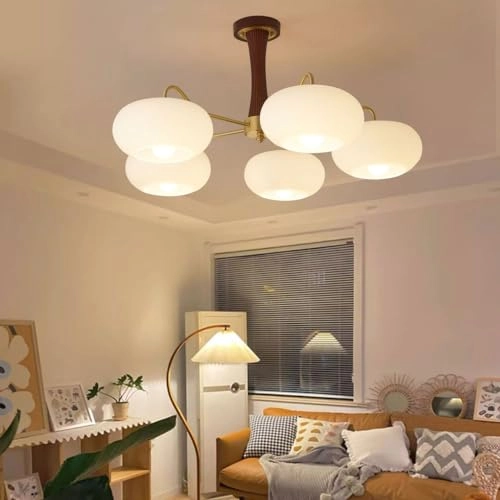 Mid Century Modern Milk Glass Chandelier - Dimmable