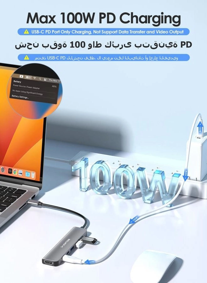 USB C Hub - 6 in 1 4K HDMI 100W PD