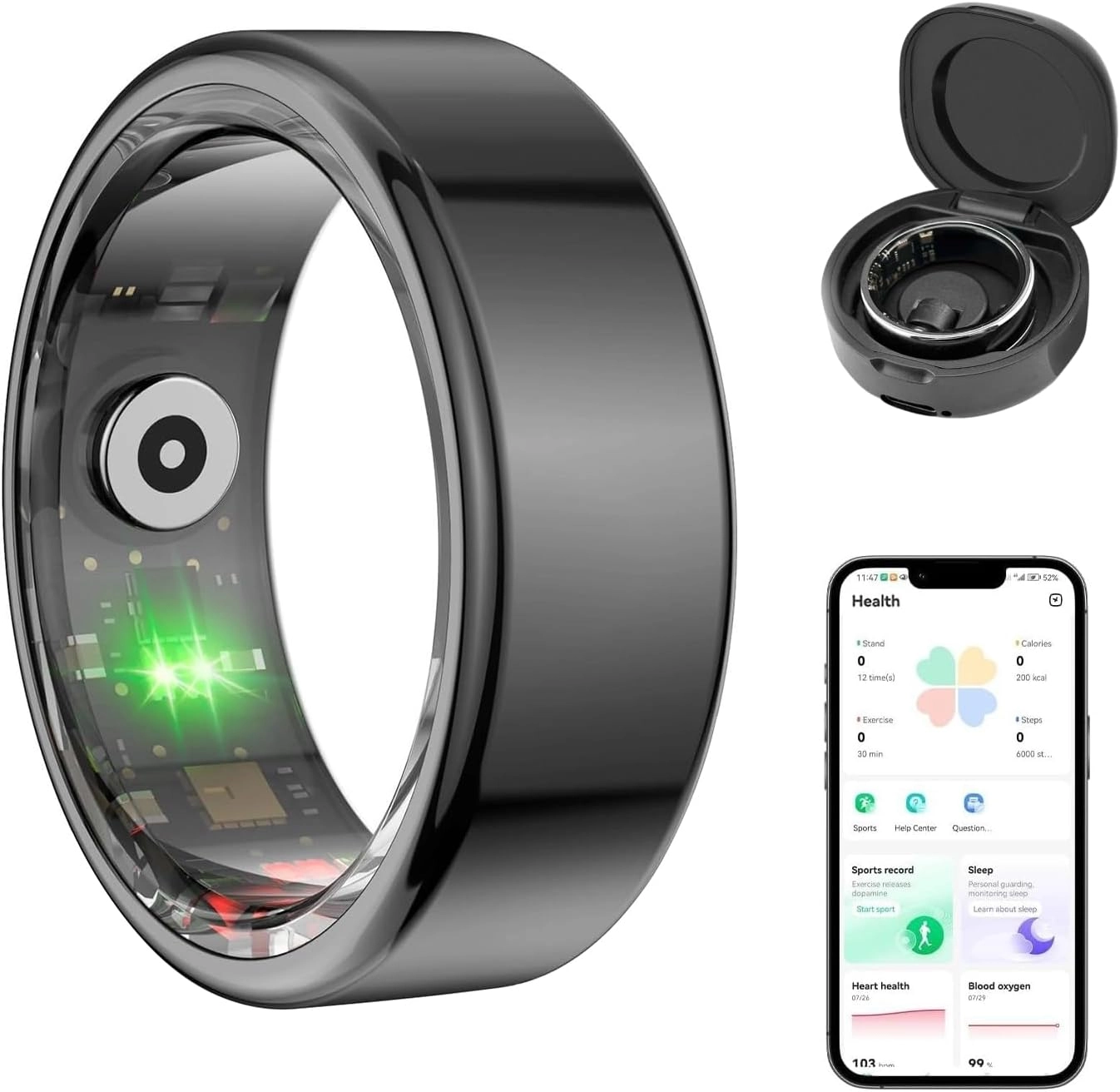 Bluetooth Smart Ring - Sleep Monitoring Heart Rate Blood Oxygen