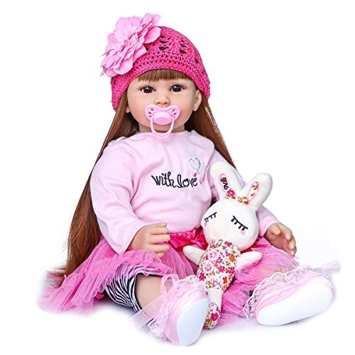 Reborn Toddler Doll - 24 inch Silicone Vinyl Girl Pink Dress Ages 3+