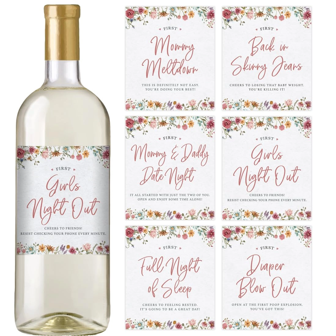 Printed Party Baby Shower Wine Label Gift Set - 6 pieces