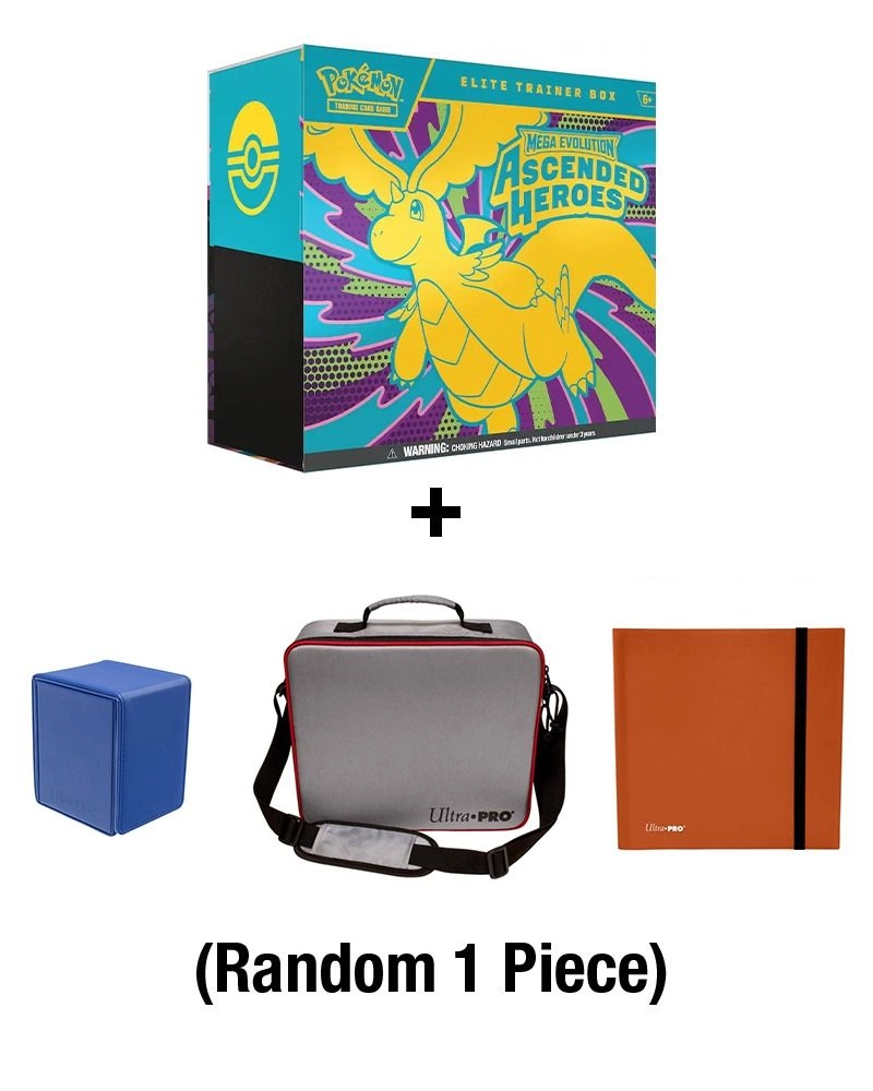 Pokémon Mega Evolution Ascended Heroes Elite Trainer Box - 9 booster packs 65 card sleeves + Random 1 Piece