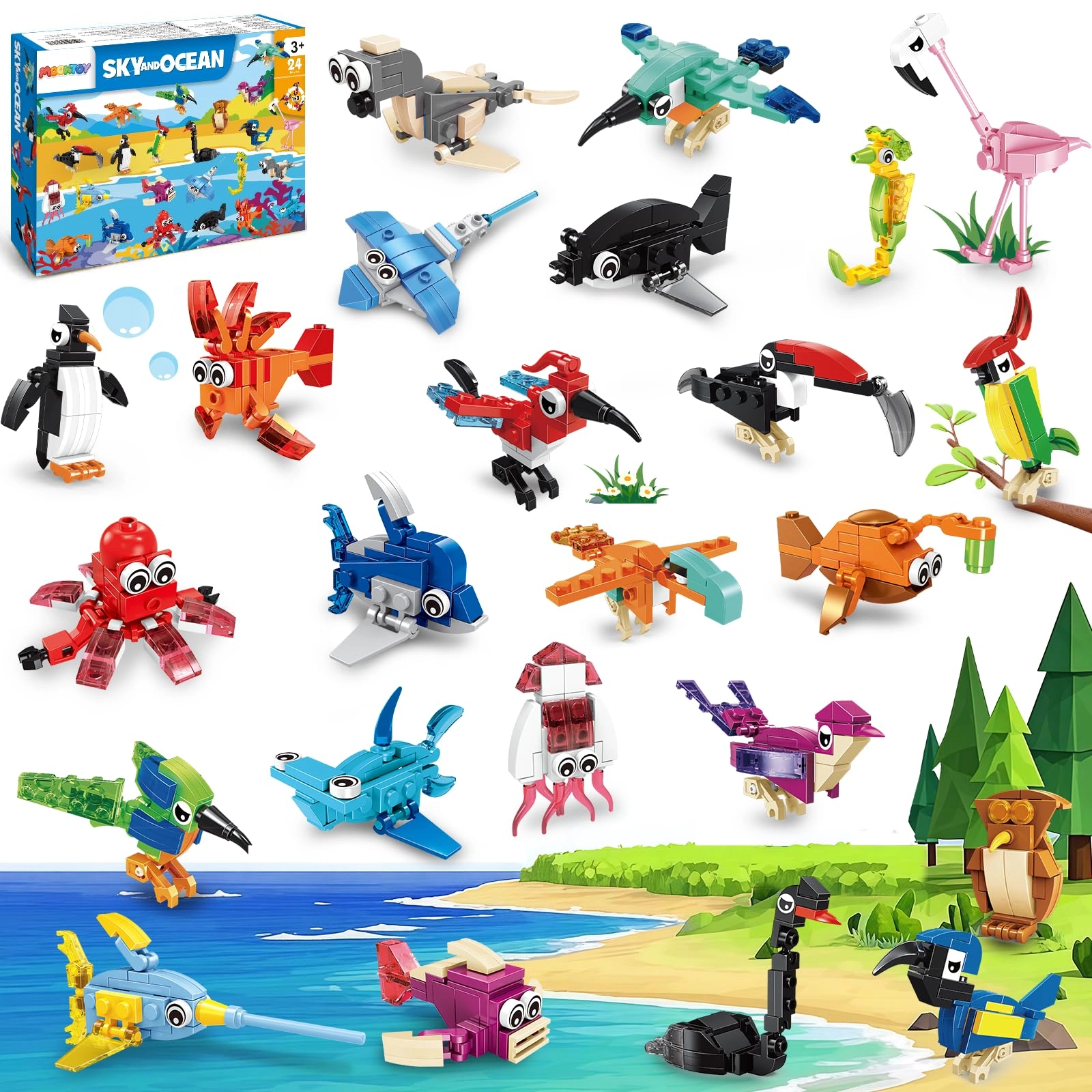MOONTOY Mini Animal Building Blocks - 24 pcs