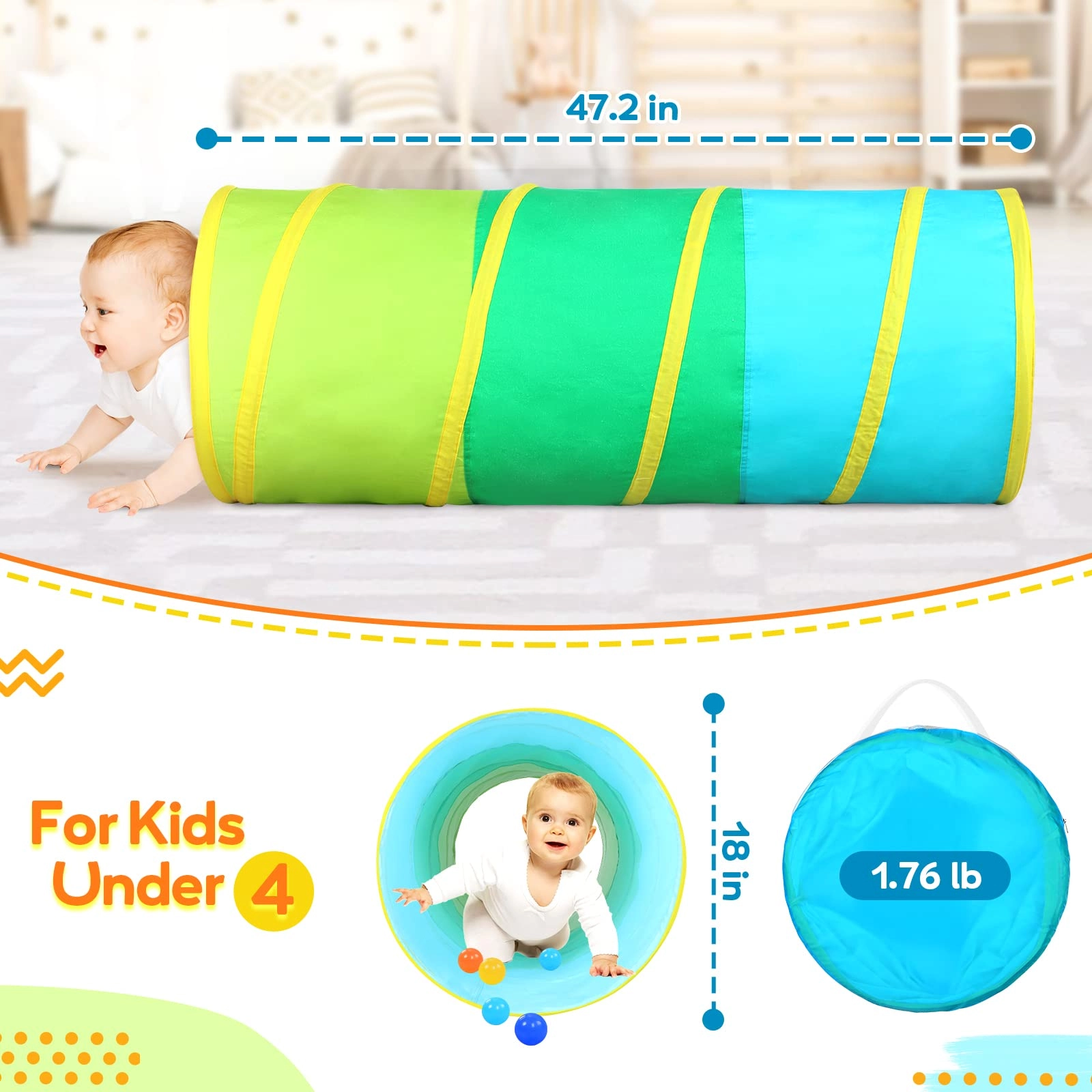Kids Play Tunnel - Colorful Pop Up Rainbow
