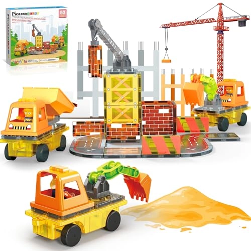 Magnet Tile Construction - 5-in-1 Crane 2 Car Base Vehicles