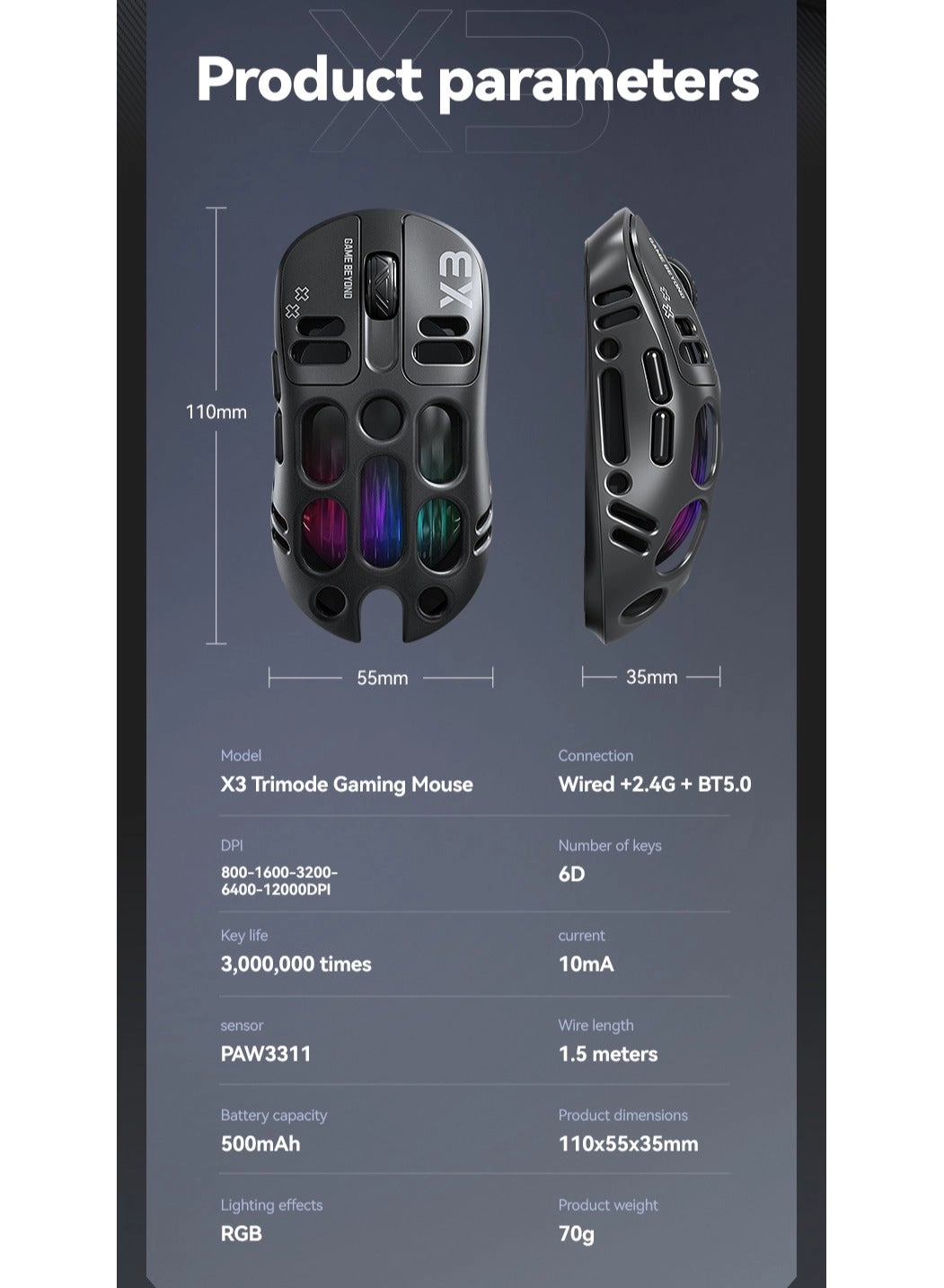X3 Tri-Mode Gaming Mouse - Wireless