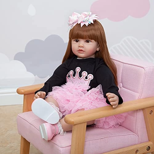 Reborn Baby Doll - 24 Inch Vinyl Cotton Body Pink Yarn Skirt Ages 3+