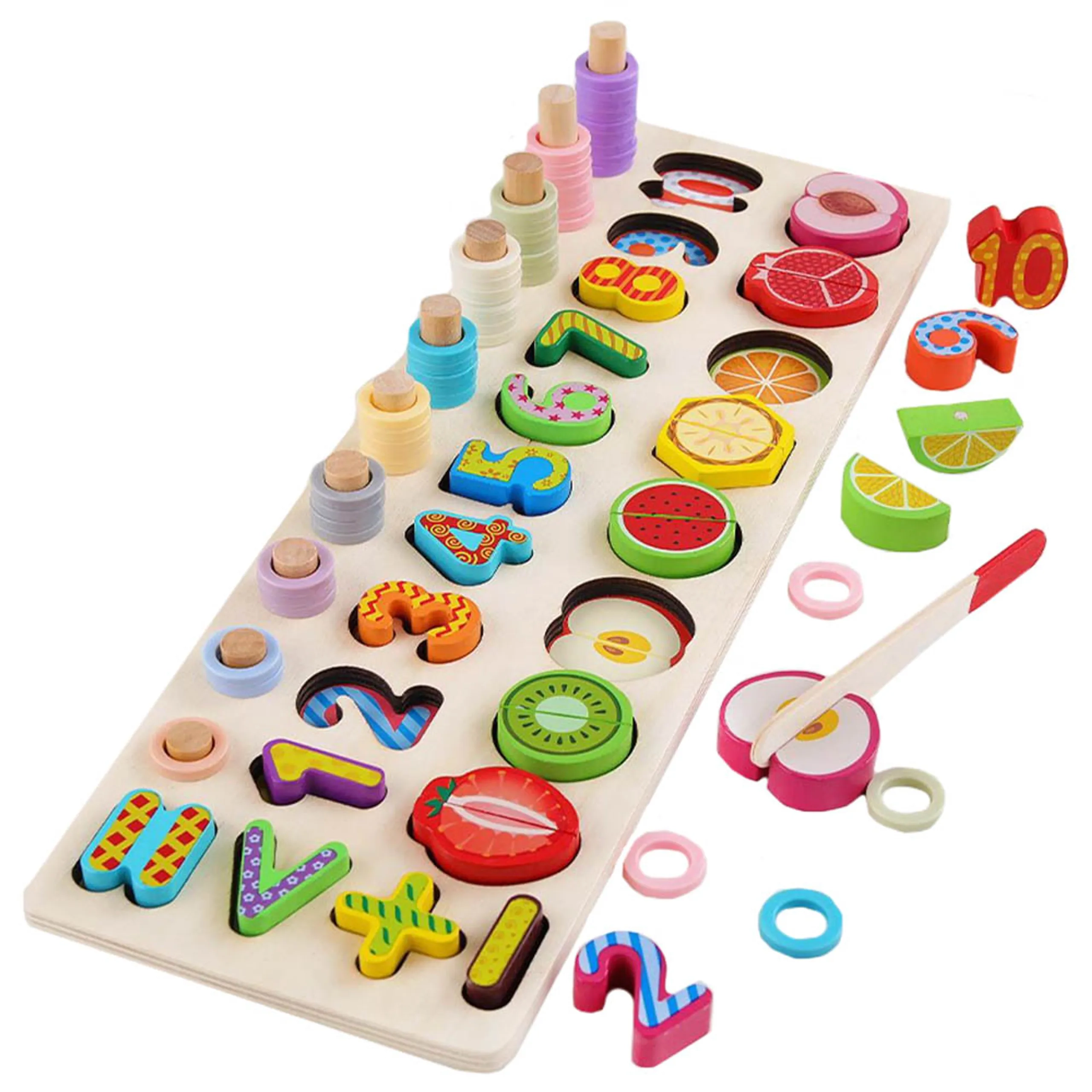 Highland Wooden Number Fruit Shape Sorting Toy - Suitable for 3 years & above 77 pieces