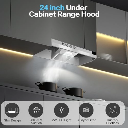 Under Cabinet Range Hood - 280 CFM 24 inch