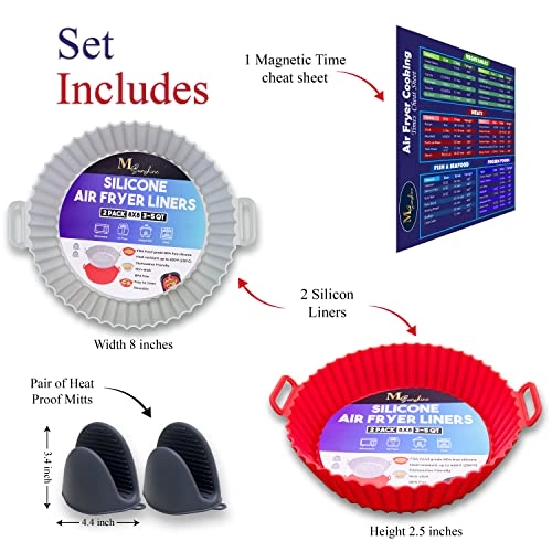 Air Fryer Silicone Liner - 2Pcs Silicone + Mitten - 1Pc + Magnetic Time Chart - 1Pc