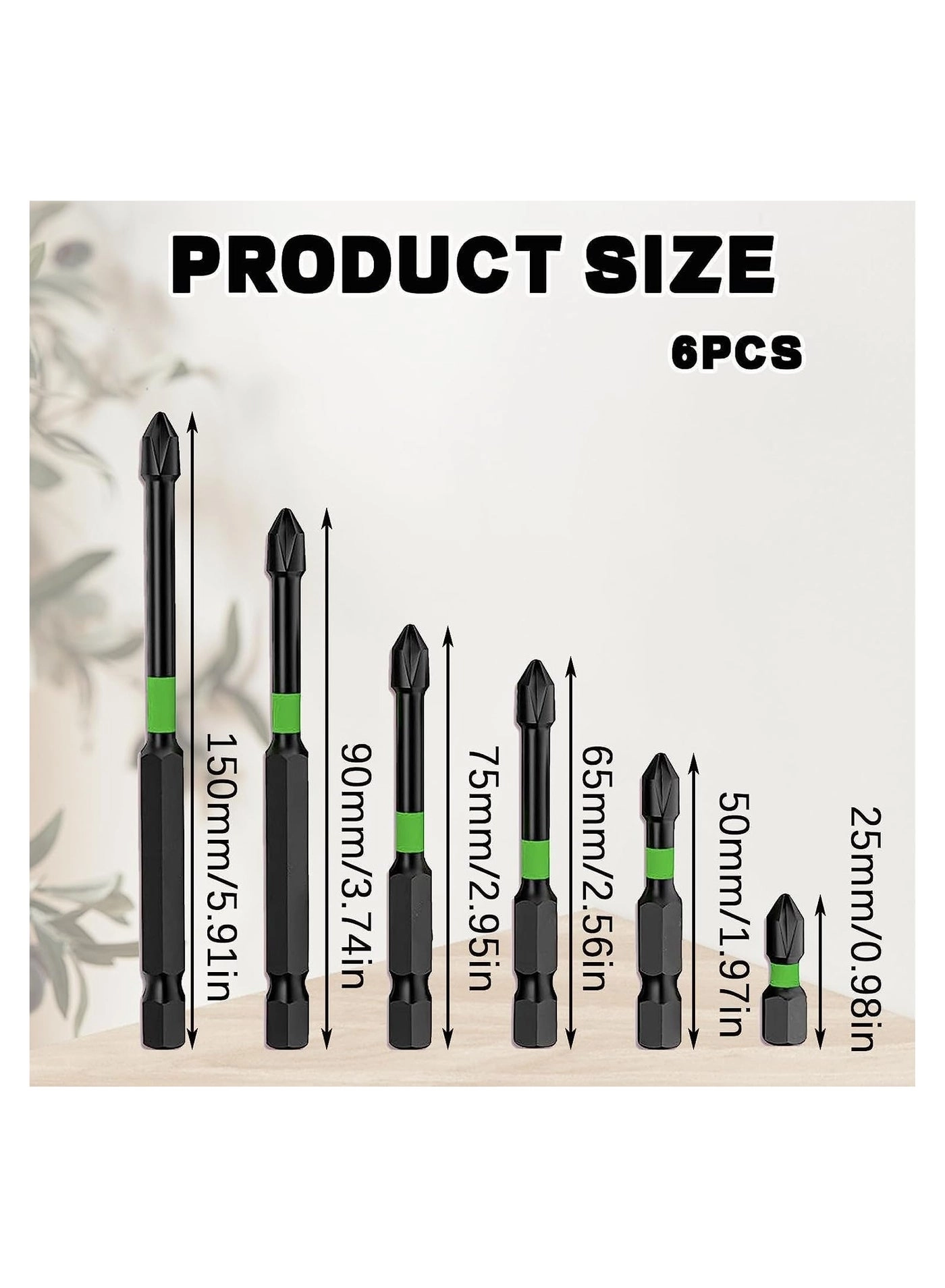 Magnetic Screwdriver Bit Sets - 6 Pcs 25mm 50mm 65mm 70mm 90mm 150mm