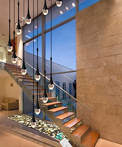 12 Light Black Raindrop Crystal Chandelier - 120''/305cm High Ceiling Dimmable LED