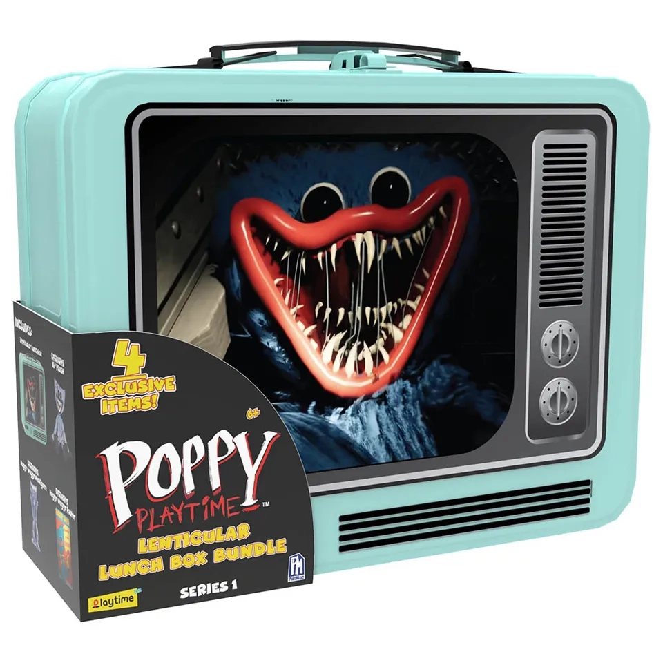 Lenticular Lunchbox + Huggy Wuggy Plush + Huggy Wuggy Figure + Poster