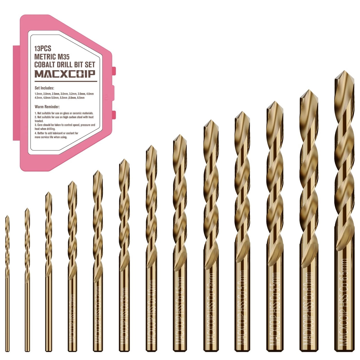 MACXCOIP M35 Cobalt Drill Bit Set - Cobalt 13Pcs 1.5mm-6.5mm