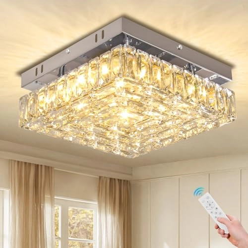 LED Square Crystal Chandelier - 2700K-6500K Dimmable