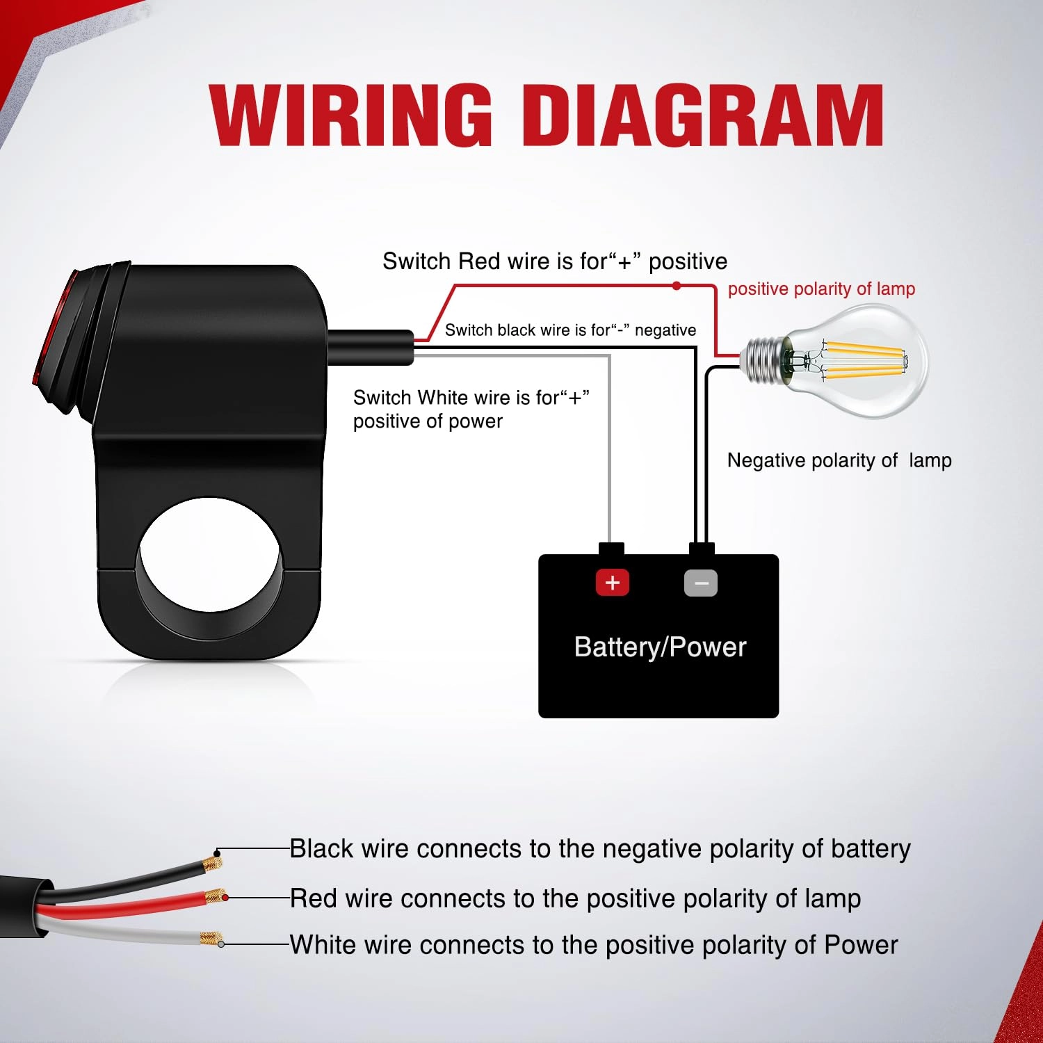 Motorcycle Handlebar Switch - 12V Dual Push Button Waterproof