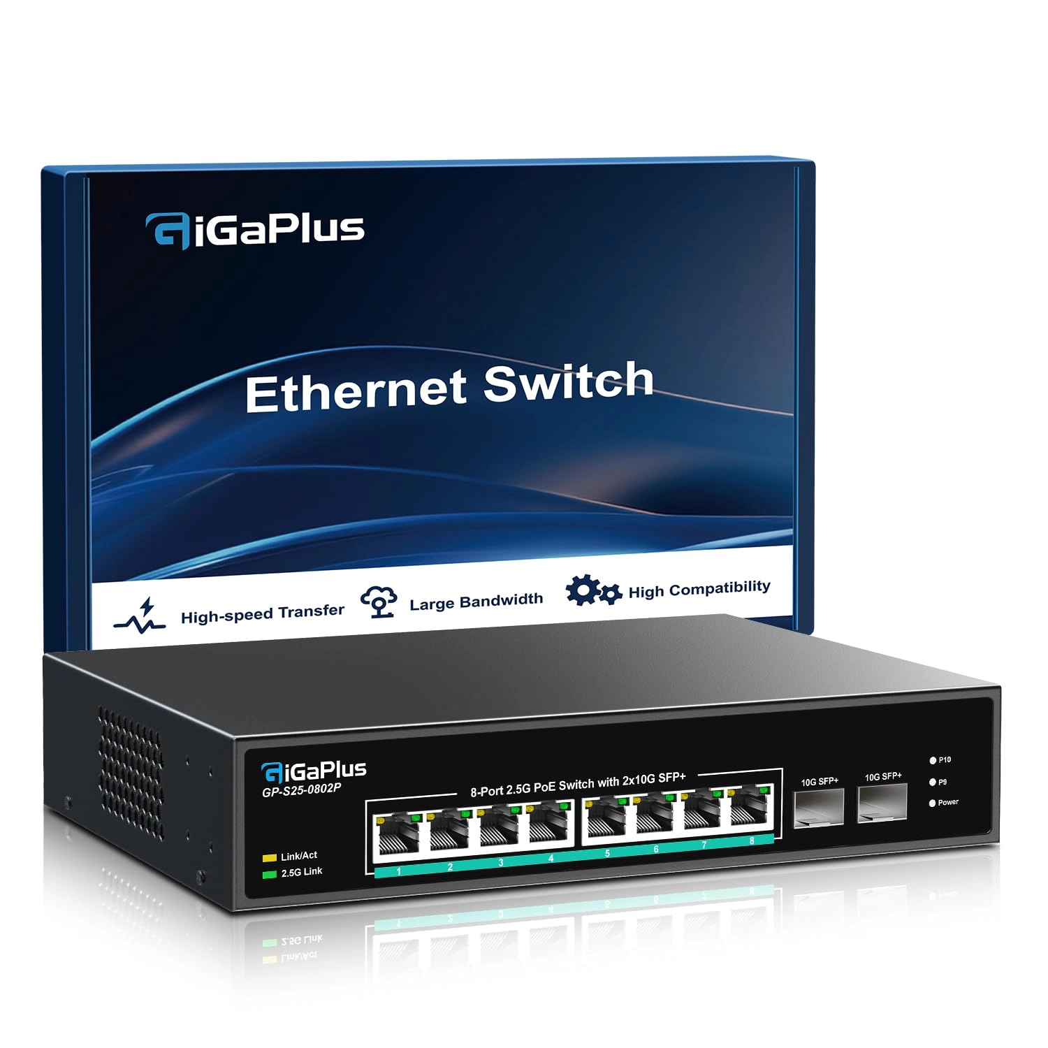 GigaPlus 10 Port Unmanaged | 8x2.5G PoE+2x10G SFP 10-ports
