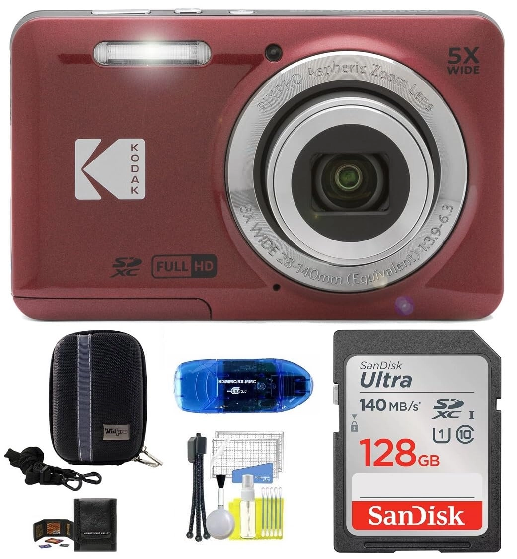 PIXPRO FZ55 + 64GB SDXC + Hard Shell Camera Case + SD Card Reader + Power2000 Rechargeable Li-Ion Battery