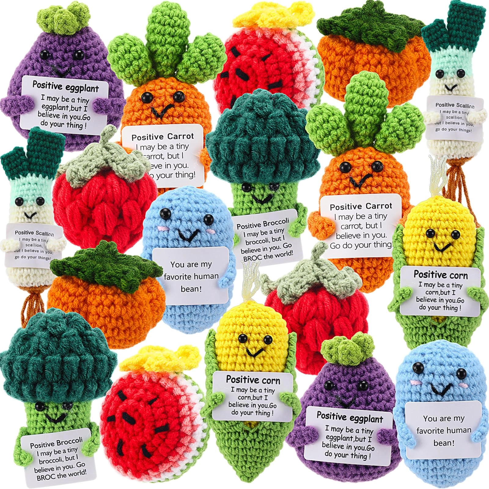 VioraWhite Fruits Vegetables Emotional Dolls - 18 Pcs Crochet Multiple Colors