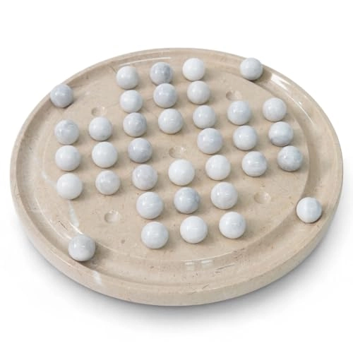 Marble Peg Solitaire Board Game - 10" 42 Balls Verona-white
