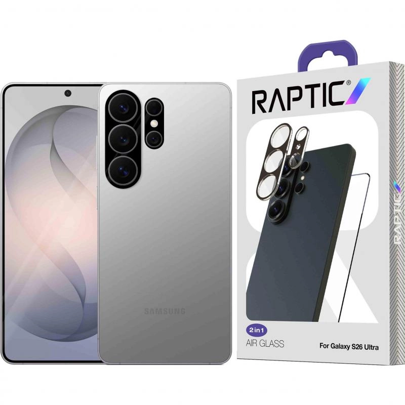 Raptic Clear Tempered Glass Screen Protector + Camera Lens Protector for Samsung Galaxy S26 Ultra