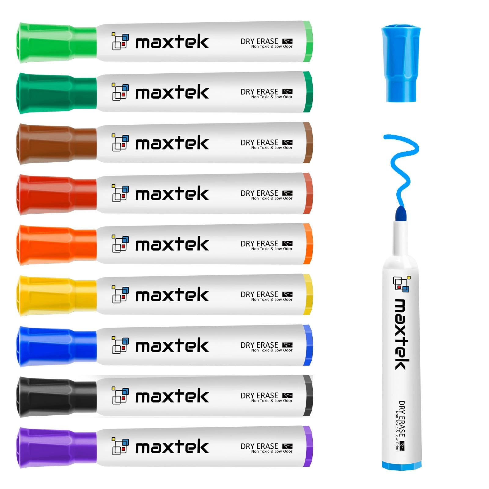 maxtek Whiteboard Markers - 10 Colours (Pack of 10) Bullet tip