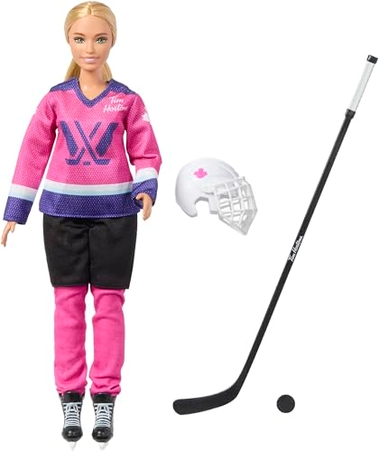 Barbie PWHL 2025 Fashion Doll - Pink, Purple & Teal Hockey Jersey Hockey Stick Puck Helmet Ages 3+