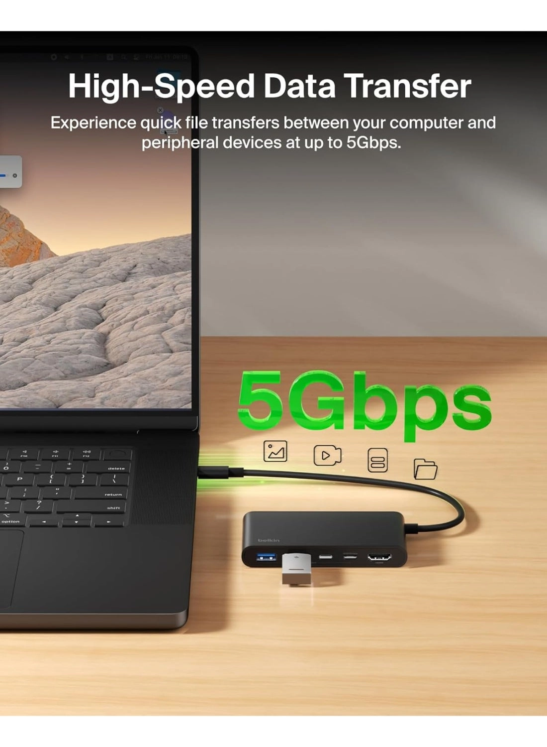 5-In-1 USB-C Multiport Hub Adapter - 4K 60Hz 100W PD