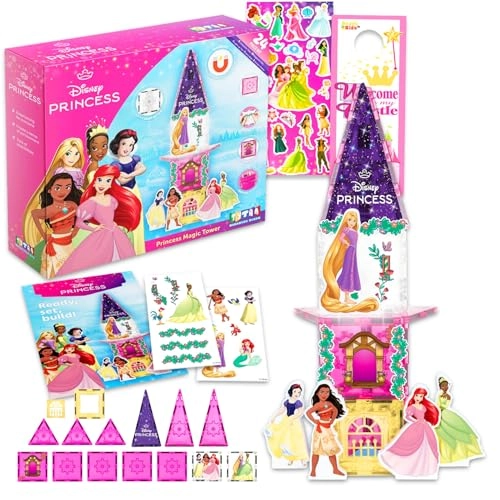 Princess Building Kit - Moana, Ariel, Tiana, Snow White, Rapunzel 24 pcs Princess Magnetic Tiles