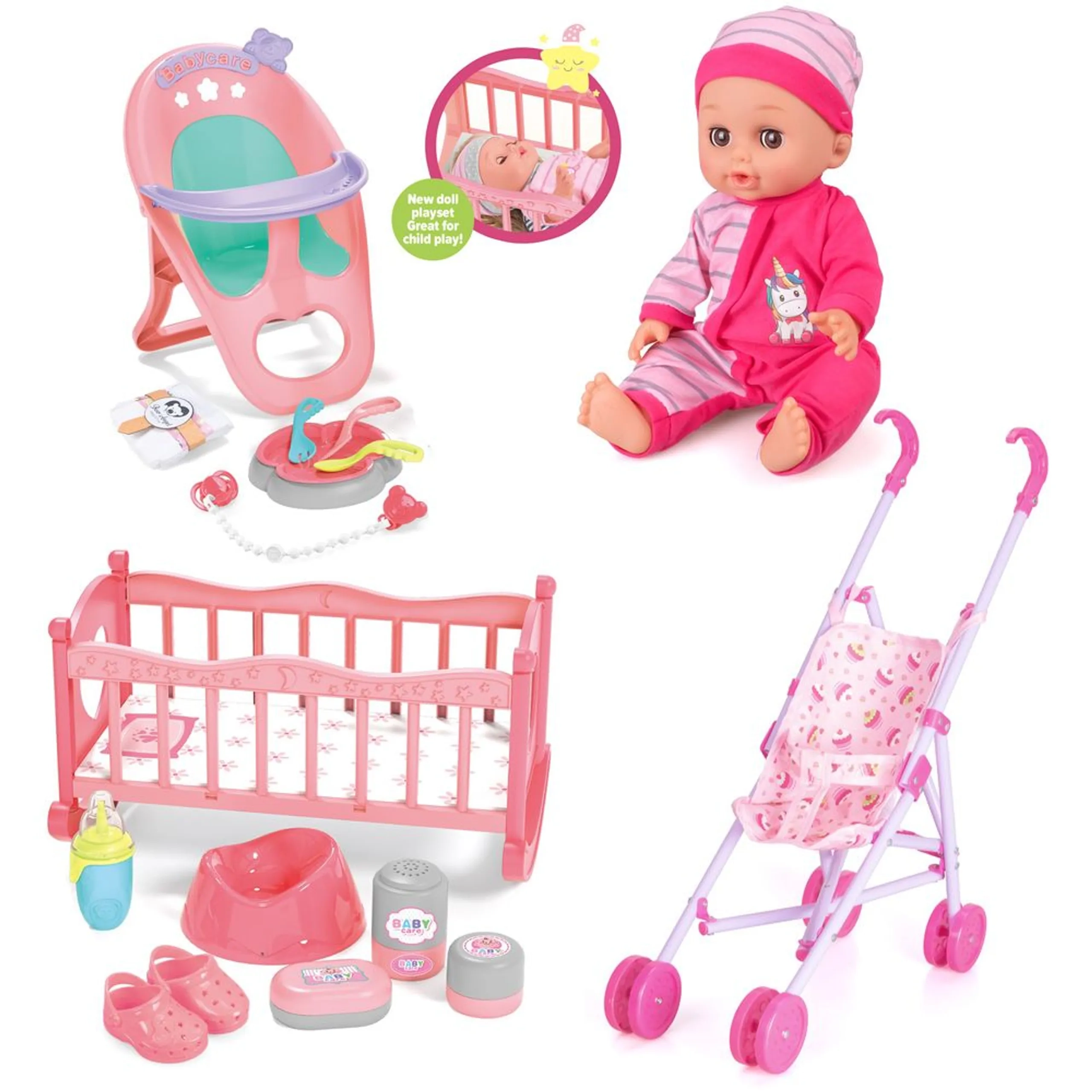 My Sweet Doll Playset - 3-In-1 14 inch 16 Pcs Ages 3+