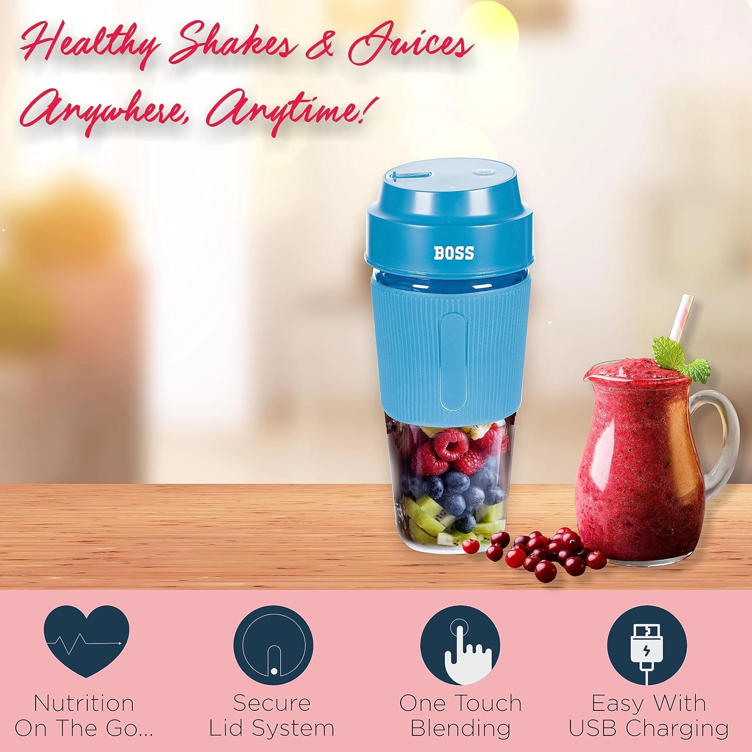 USB Portable Blender Bottle - USB Rechargeable Portable Blue