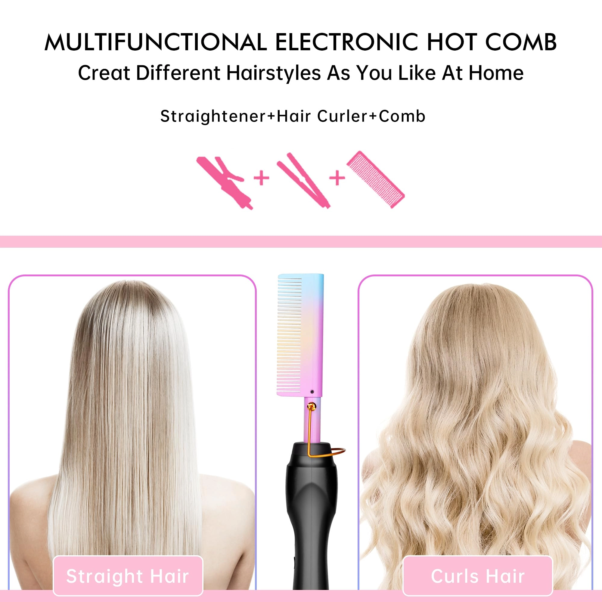 Electric Hot Comb - 12 Inch Multicolored Anti-Scald