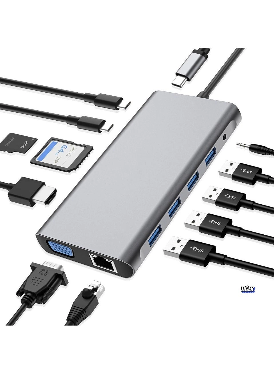 JAJEEK USB C Hub Docking Station - USB C MacBook Pro, MacBook Air & Type-C devices