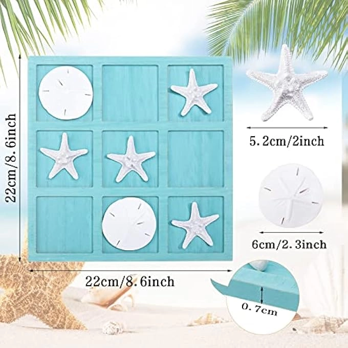 Tic Tac Toe - Beach House Decor Wooden Resin Seashell Starfish