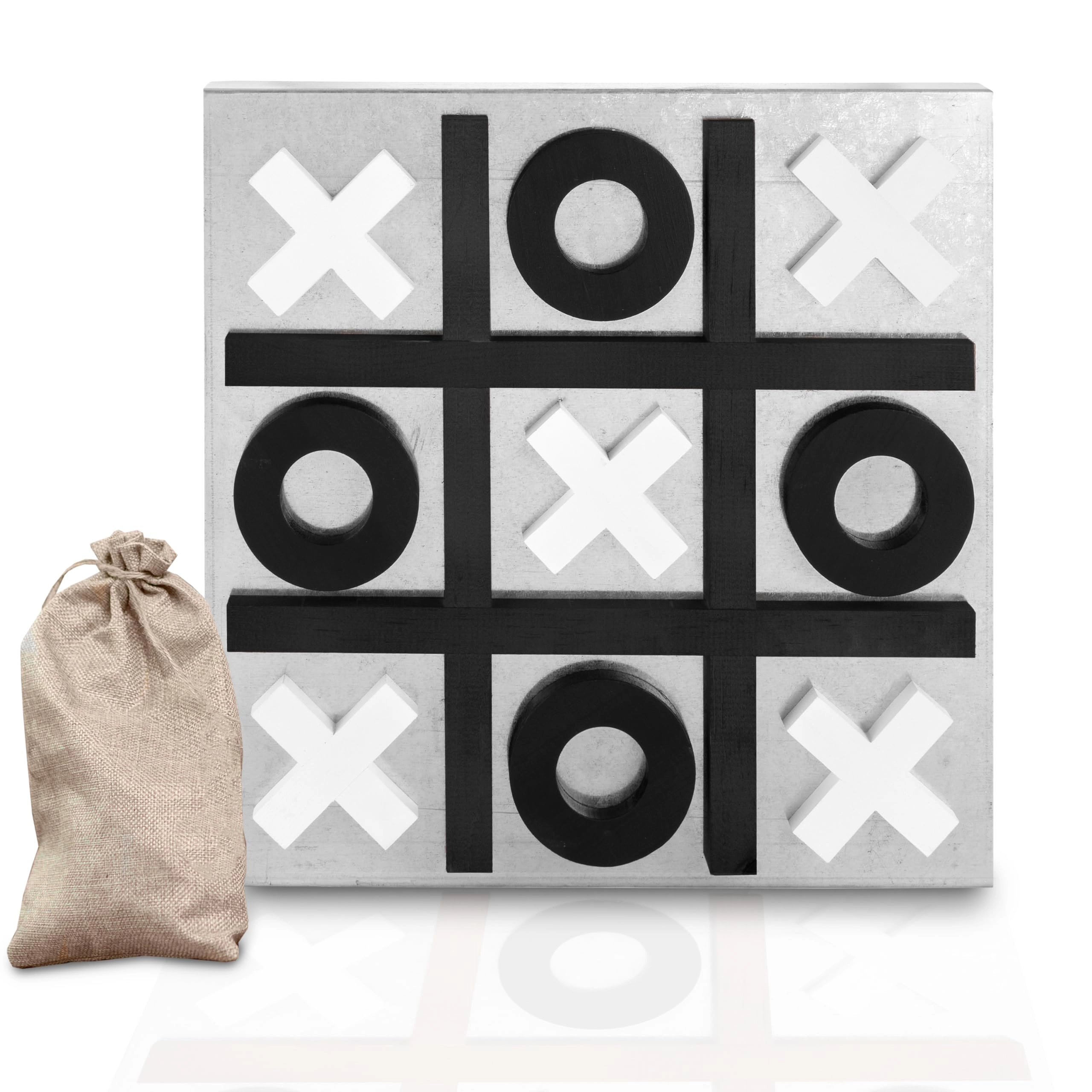 Play Platoon Magnetic Tic Tac Toe - Metal & Wood Wall Mounted Black & White
