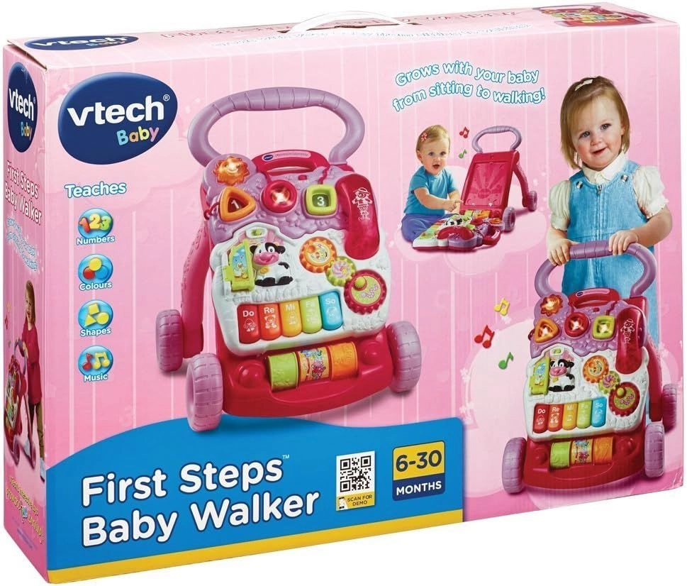 First Steps Baby Walker - Pink/Blue/Yellow 12 Months