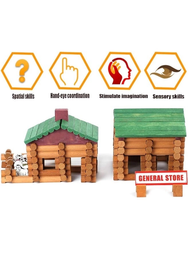 Classic Building Log Toys - 170 PCS Wood Logs