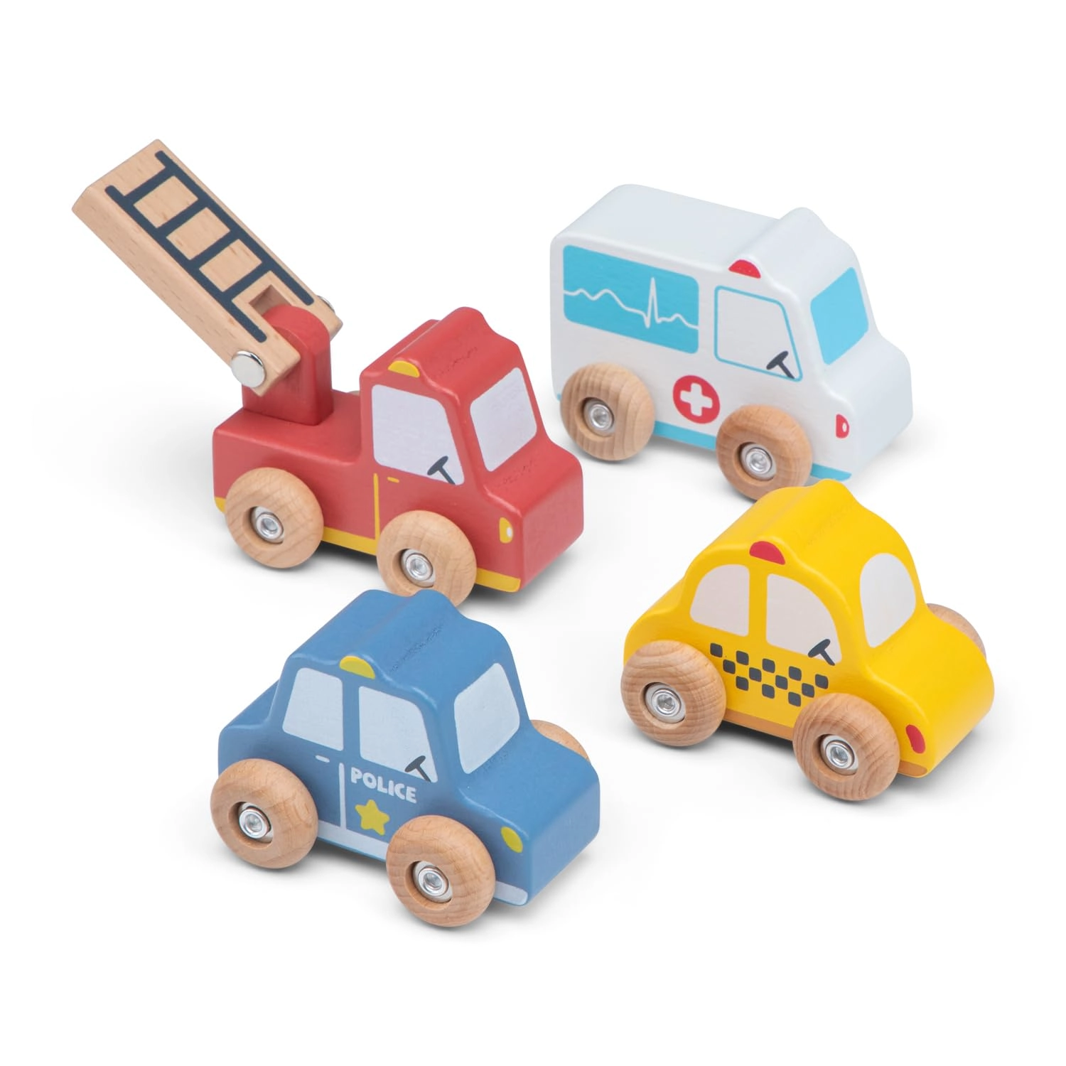 New Classic Toys Wooden Vehicles Set for Toddlers - 4 pcs