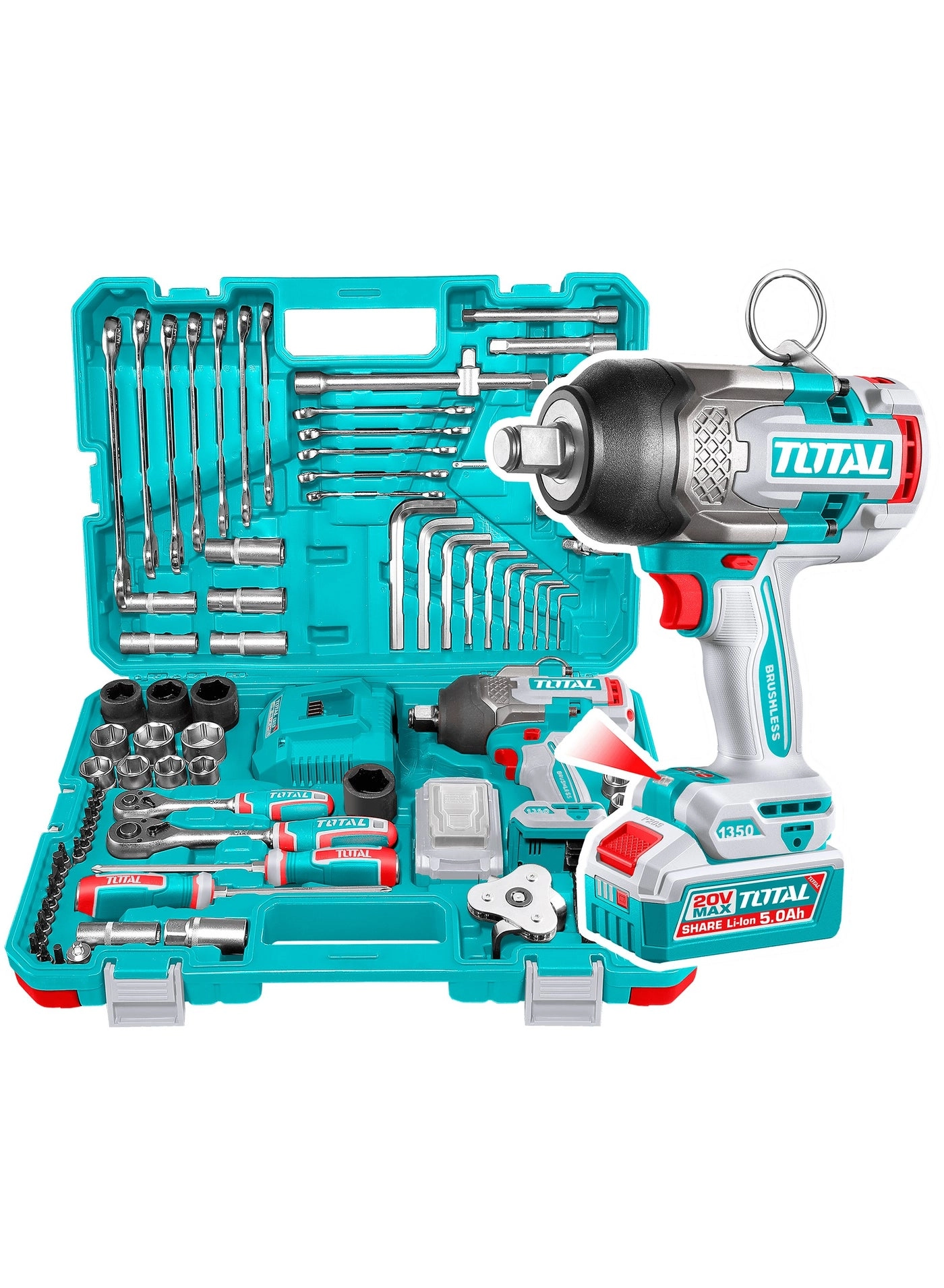 Total 126-Piece Cordless Impact Wrench Set - 3/4" 1350Nm
