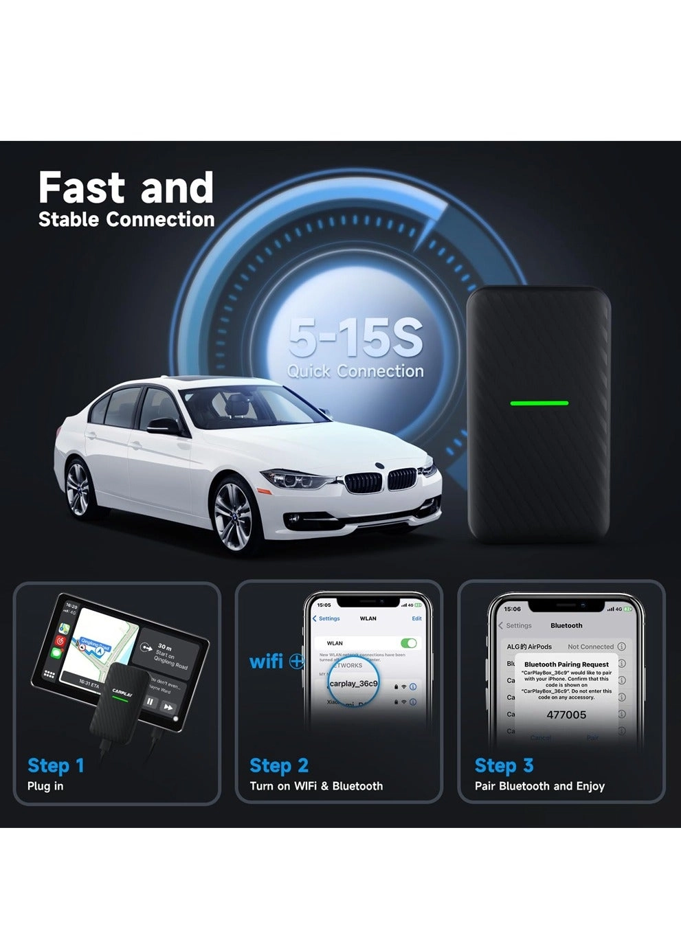 Wireless CarPlay Adapter - Bluetooth Wireless iPhone 2023