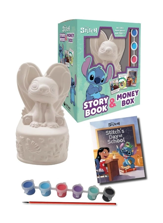 Stitch Story Book & Money Box - Six paints paintbrush