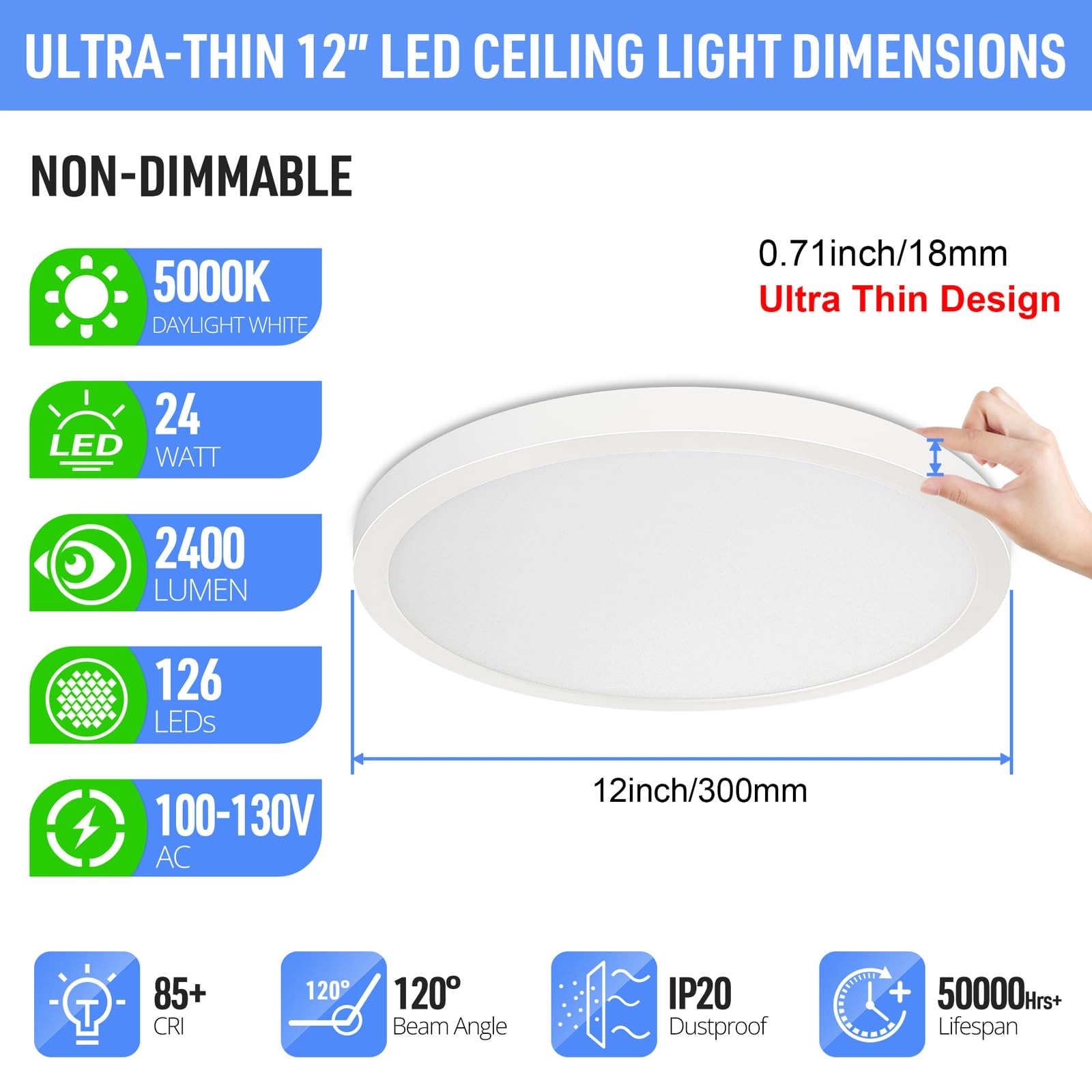 LED Ceiling Light - 5000K Non-Dimmable