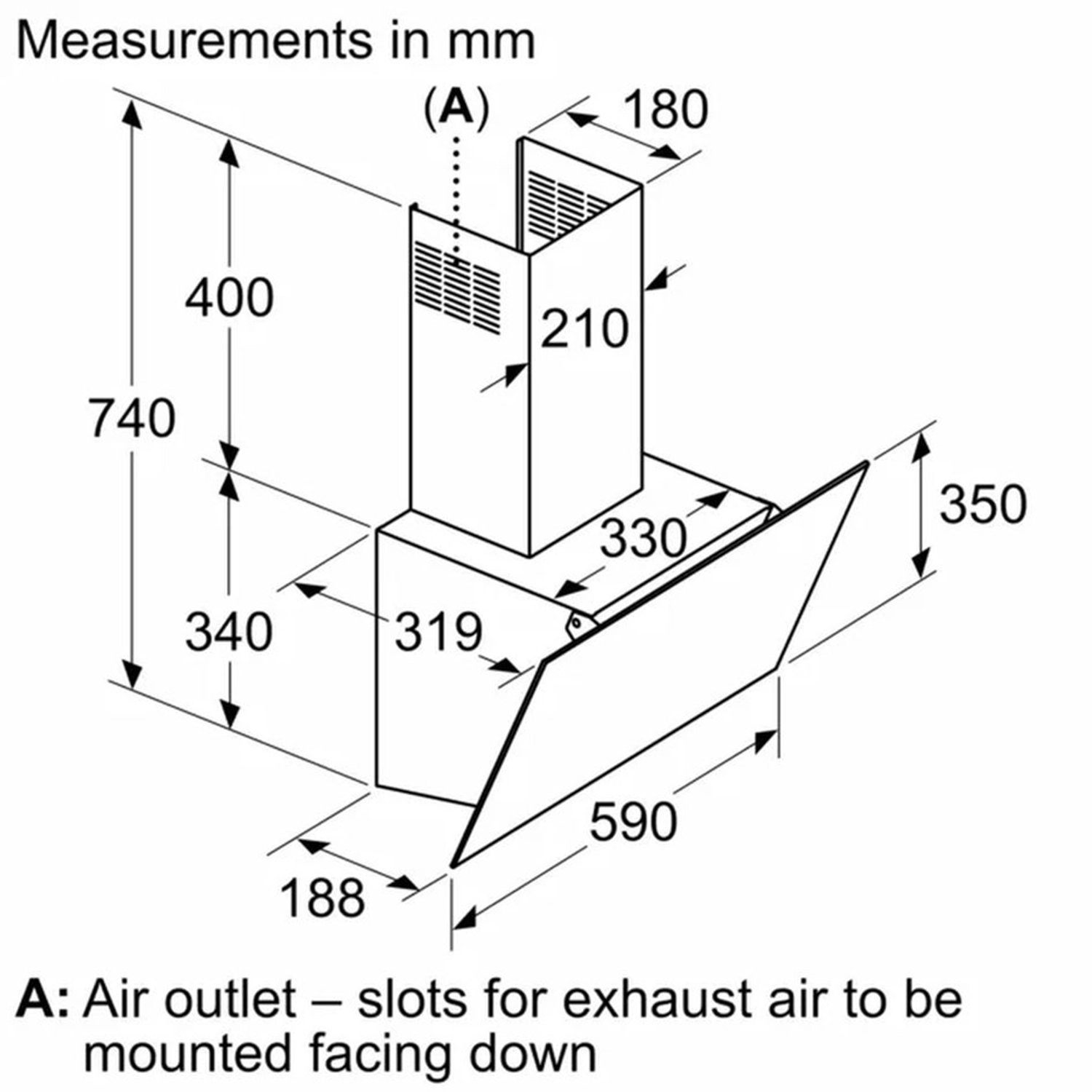 Series 2 Built In Hood - 360 cubic metre per hour 590 millimeter