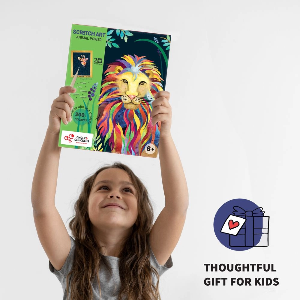 Scratch Art Animal Power - 12 canvases 50+ foil sheets wooden stylus