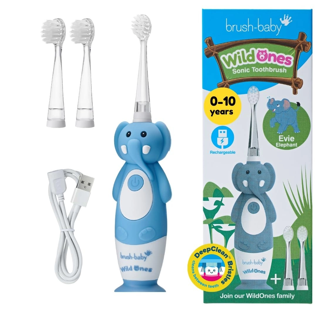 Kids Electric Rechargeable Toothbrush - Elephant 3 Brush Heads USB Charging